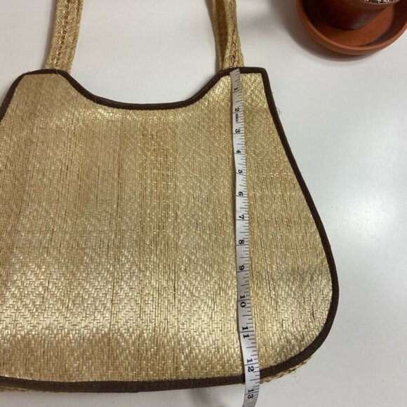 60s-70s Vintage Boho Straw Woven Handbag 3DFloral Embroidery Raffia Shoulder bag - Picture 11 of 16